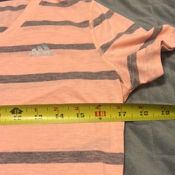 NWOT Adidas Short-Sleeve T-Shirt, Peach with Gray Stripes, Size XS - Picture 7 of 8